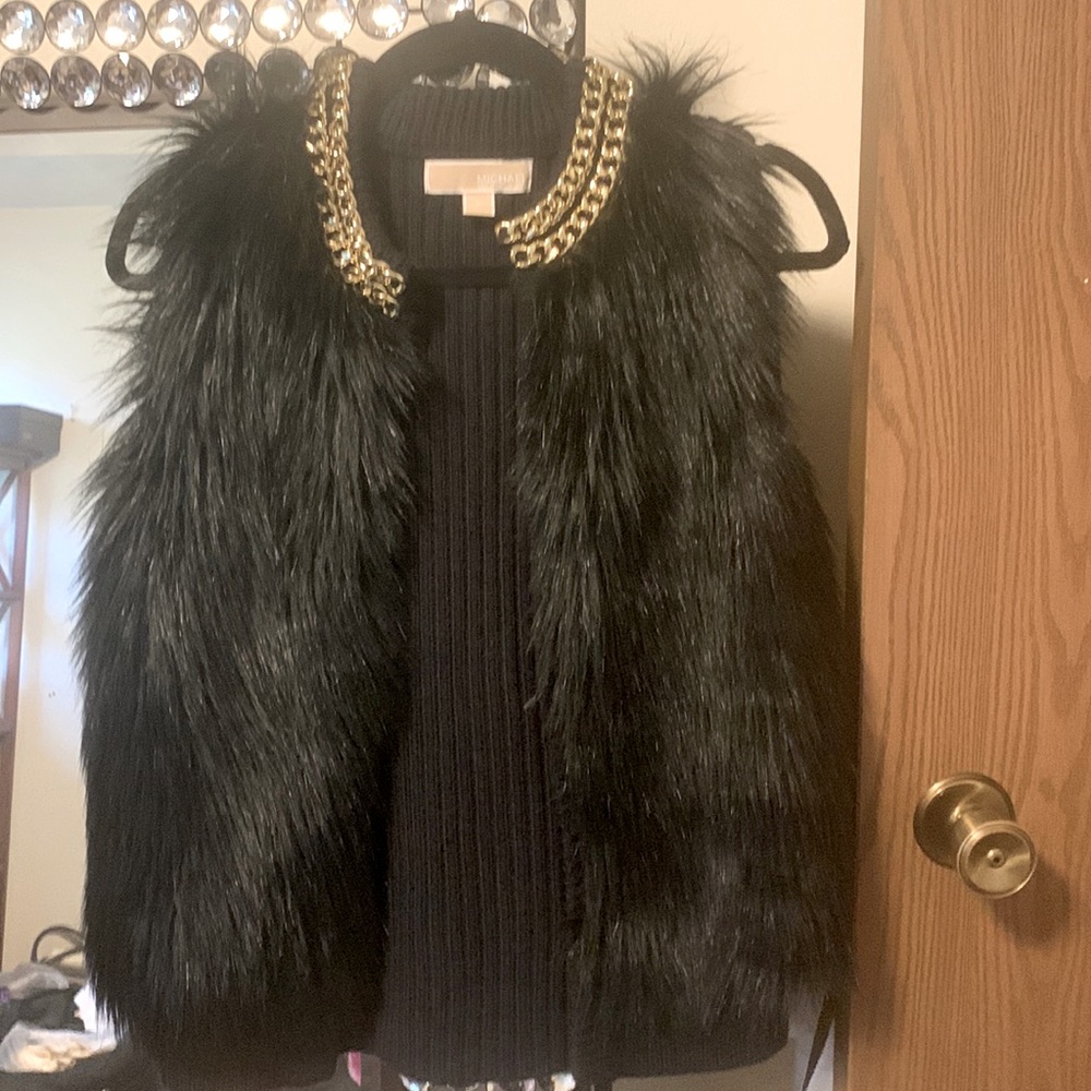Black faux fur MK Vest